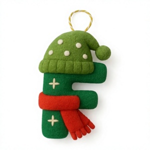 Handmade Customized Wool Felt Letter F Christmas Ornament Eco-Friendly Best Himalaya Green <b>Red</b> <b>Scarf</b> Wall Hanging Traditional - Product Image 2
