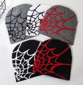 Custom Logo Knit Cap Women Men Warm Winter Hats Cuffed Jacquard Spider Web Beanie Winter Y2K Beanies