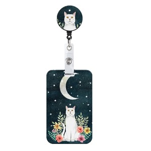 Wholesale black and white cat-patterned lanyard with polyester detachable ID badge <b>clip</b>, retractable epoxy easy-pull <b>buckle</b>. - Product Image 5