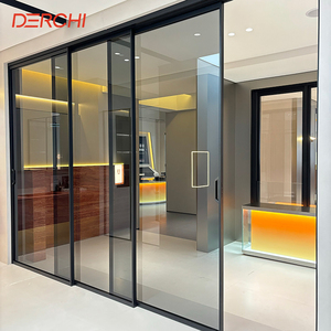 Portes coulissantes intérieures en verre trempé DERCHI 8 mm, cadre noir en aluminium, fermeture douce, 4 panneaux, portes coulissantes en verre intérieures fines et étroites - Product Image 1