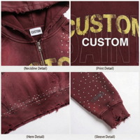 Ensemble de survêtement streetwear pour homme : sweat à capuche et pantalon en coton, coupe oversize, délavé à l'acide, orné de strass