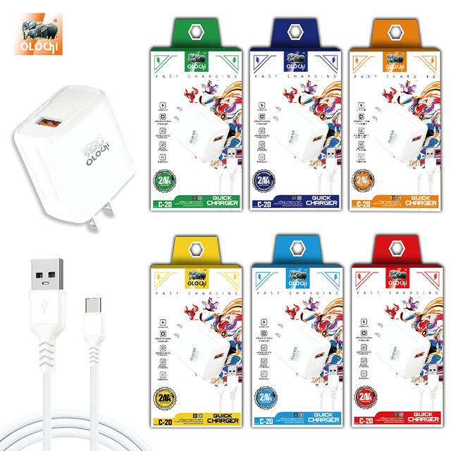 Manufacturer Type C Micro Fast Charger Set Cable Type C/V8 a Usb Mobile Charger Set Compatible with Various Phone Models