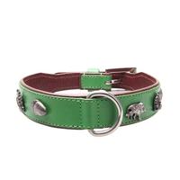 Collier pour chien en cuir véritable bicolore avec boucle en métal argenté, anneau en D et rivets décoratifs, réglable, vente en gros