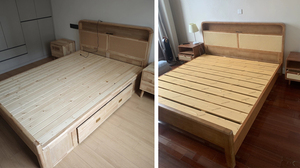 Modern Rubber Wood Hydraulic Lift <b>Storage</b> <b>Bed</b> 150x200cm Rattan Headboard Hand USB Port Night Light Eco-Friendly OEM MC005 OEM & - Product Image 6