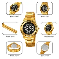 Jam Tangan Digital Pria SKMEI Mewah Warna Emas Bentuk Bulat Tali Baja Anti Karat Stopwatch Alarm Penghitung Waktu Mundur Hari untuk Bisnis Kasual 2425