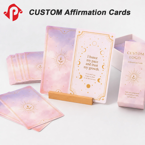 Carte Ispirazionali Personalizzate, Mazzo di Carte con Affermazioni Celestiali, Carte Positive per Mindfulness in Rosa, Viola e Oro con Scatola - Product Image 1