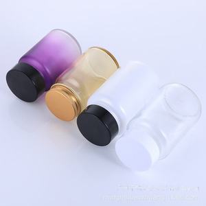 Botella de Vidrio Transparente de Boca Ancha para Píldoras y Cápsulas, 100g, Fondo Plano, Hombro Inclinado, Impresión Serigráfica, para Cuidado de la Salud y Cosméticos - Product Image 2