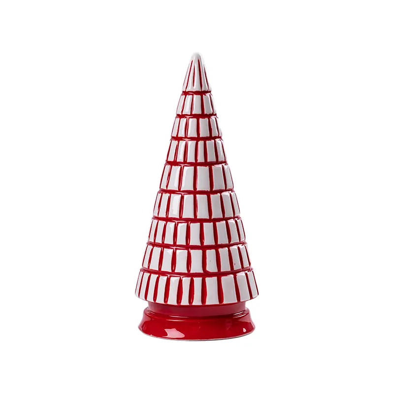 Cone em forma árvore De Natal cerâmica árvore De Natal decoração mão desenhada vermelho branco cerâmica árvore De Natal ornamentos de mesa