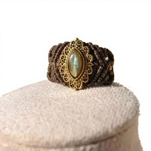 HARI OM CREATIONS Anillo de Macramé Hecho a Mano con Labradorita, Ajustable, Estilo Náutico, con Engaste de Filigrana Dorada Vintage, Joyería Artesanal con Piedras Preciosas - Product Image 1
