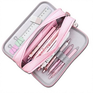 Trousse à crayons en maille mignonne avec 3 grands compartiments, fentes élastiques pour stylos, poches en maille, fermeture à glissière pour filles, garçons, femmes et adolescents - Product Image 1