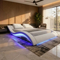 Cadre de lit en cuir PU véritable en forme de courbe de nouveau style 2025 avec lumière LED