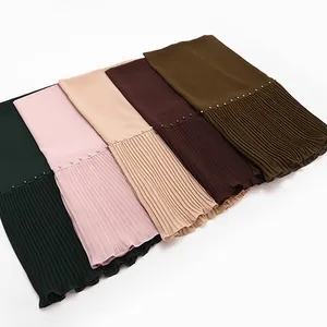 Strips elegant Neck Gaiter Pleated women's veil hijab Fabrics Silky supplier Monochrome crease stitching scarf modern