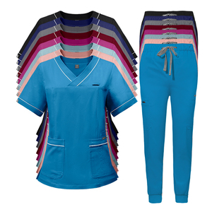 2024 New Design V Neck Scrub <b>Top</b> Jogger Cargo Pants Women Pink Medical Scrub Sets Hospital Uniforms - Product Image 5