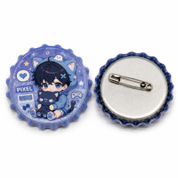 Broche personnalisée Vigreat en forme de bouchon de bouteille, en fer blanc, design unique de personnage Chibi, idéale pour un cadeau original, vente en gros
