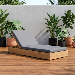 Tumbona Moderna para Exteriores Adela de Madera de Teca con Cojín Impermeable y Respaldo Ajustable, Color Madera Natural, para Hoteles y Villas - Product Image 1