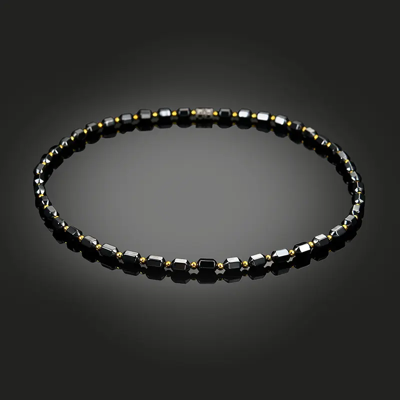 Kalung hematit hitam unik, perhiasan Choker rantai kalung perawatan terapi magnetik manik-manik emas Magnet