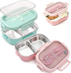 Stainless Steel Bento <b>Box</b> Adults BPA Free Microwave Dishwasher Safe <b>Lunch</b> <b>Box</b> Kids Students with Cutlery for School - Product Image 1