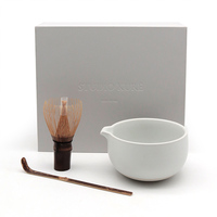 Ensemble de thé matcha en céramique blanc et rose avec chasen, emballage cadeau, design luxueux, nouveau design, 3 pièces, vente en gros