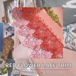 Encaje de borde bordado soluble en agua de alta calidad, morado, con diseño de mariposa y malla de flores rojas brillantes, ecológico y de lujo, de 17 cm. - Product Image 2