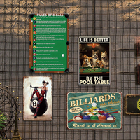 Juego de Letreros Metálicos Retro de Billar, Decoración de Pared Vintage con Bola 8 para Sala de Juegos o Cuarto de Hombre