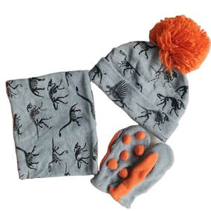 Gorro de lana con estampado de lámina de dinosaurio más vendido, doble capa, manchado de cebra para niños, mitones para niños - Product Image 2