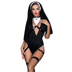 China manufacturer wholesale halloween party black adult sexy nun costume for women
