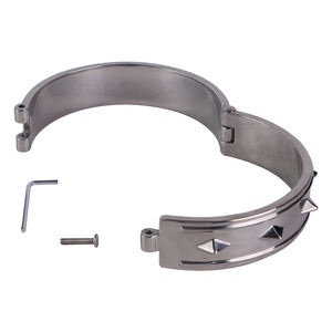 Venta al por mayor gótico diamante remache diseño engranaje <span class=keywords><strong>collar</strong></span> de acero inoxidable con correa de cuero, parejas BDSM erótico juego de rol <span class=keywords><strong>collar</strong></span> de perro - Product Image 5