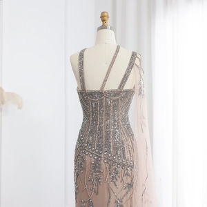 Vestido de Festa Sexy LSZ154 com Alça Única Cruzada, Estilo Sereia, Estampa Floral 3D, Detalhes em Plumas e Pregas, Cintura Natural - Product Image 6