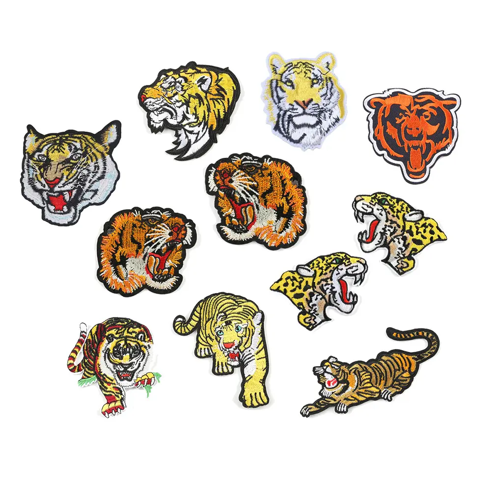 yiwu wintop hot sale bulk stock decorative iron on tiger patch embroidery for clothes bag