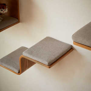 Moderne Massief Houten Kattenboom Krabber Met 2 Treden Baars Wandmeubilair Alle Seizoenen Kat Muur Planken Krabben Post Kattenhuis - Product Image 1