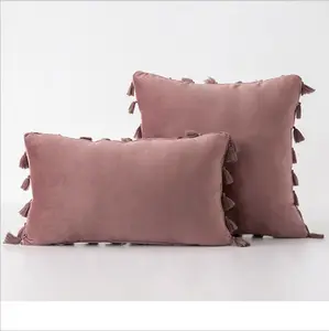 Розовая мягкая бархатная наволочка макраме с кисточками, разноцветная декоративная наволочка для дома, дивана, спальни