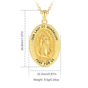 Collier pendentif ovale en argent sterling 925 plaqué or 18 carats, représentant la Vierge Marie de Guadalupe, <span class=keywords><strong>avec</strong></span> chaîne en <span class=keywords><strong>boîte</strong></span>. - Product Image 2