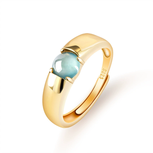 Anillo de Plata S925 con Oro de 18K, Jadeíta Natural de Grado A, Piedra de Jade de Grado Hielo, Estilo Femenino, Diseño Ajustable para Boda - Product Image 2