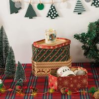 Cajas de Regalo Navideñas con Tapas, Juego de 3, Estilo Retro Kraft |   Cajas Decorativas de Cartón para Regalos y Decoración Navideña