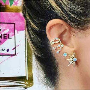 Promotion Cz Cluster Design Circle Ear Cuff Pave Cubic Zirconia Blue Fire Opal Clip on <strong>Earring</strong> - Product Image 4