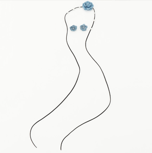 أزياء الدنيم كاميليا زهرة اللؤلؤ القرط مرصعة قلادة النساء العصرية قابل للتعديل Bowknot حبل المختنق المجوهرات - Product Image 5