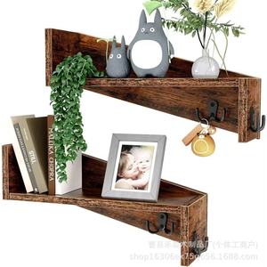Wooden wall <b>hooks</b> and <b>shelves</b> for entryway and doorway; wall-mounted storage rack - Product Image 5
