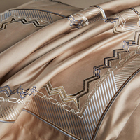 Ensemble de literie de luxe en coton égyptien 100% beige à broderie géométrique, 500TC, style américain, toutes saisons, 4 pièces