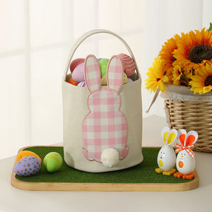 Sac de Pêche aux Œufs de Pâques à Carreaux Roses Lapin de Pâques Cadeau de Printemps Festive Sac de Pêche aux Œufs de Pâques en Toile à Carreaux Lapin de Pâques - Product Image 1