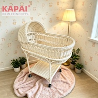 Berceau pour bébé en rotin vintage Kapai avec roulettes, style bohème, berceau en osier fait main pour accessoires de photographie et décoration de chambre d'enfant