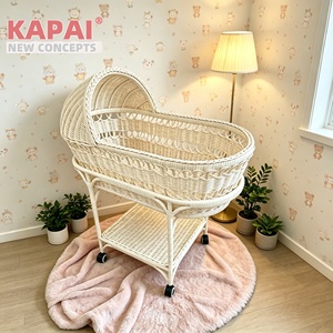 Berceau pour bébé en rotin vintage Kapai avec roulettes, style bohème, berceau en <span class=keywords><strong>osier</strong></span> fait main pour accessoires de photographie et décoration de chambre d'enfant - Product Image 1