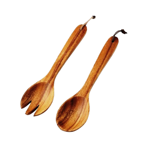Service à salade en bois d'acacia Set de 2 ustensiles de cuisine faits à la main en Inde - Product Image 1