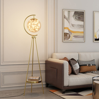Personnalité créative moderne lampadaire LED métal et bois/acrylique abat-jour verre orbe trépied placement pour salon chambre