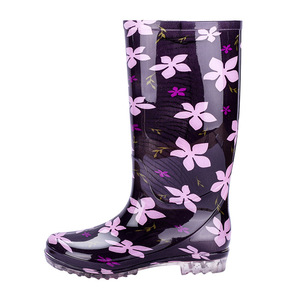 Botas de Lluvia para Mujer con Estampado Floral Morado, Punta Redonda, Parte Superior de PVC Impermeable, Suela de Goma, Entresuela de EVA, Forro Textil, para Todas las Estaciones - Product Image 3