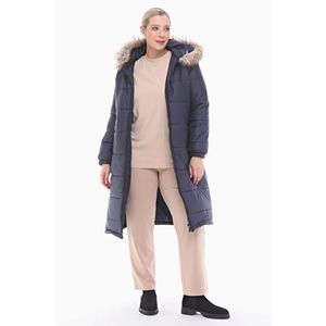 Chaqueta Larga Acolchada Azul Marino para Mujer, Marca Vetre, con Capucha de Piel, Tallas 42-48, Impermeable, Forro de Satén, Estilo Casual - Product Image 2