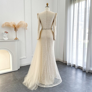 Pour LSCZ125 élégant manches régulières 3D Appliques taille naturelle pleine paillettes longue robe de soirée femmes robe de bal - Product Image 6