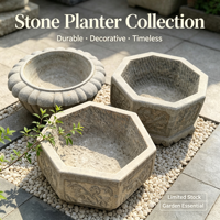 Jardinière rustique vintage en pierre calcaire sculptée à la main, bassin rond multi-facettes pour la décoration des villas, cours, patios, bonsaïs et arbustes