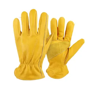 Premium Leather Work Gloves Grain Cowhide Pull On closure Spot Clean PUNCTURE RESISTANT durable work glove Reinforced leather