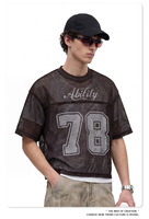 T-shirt unisexe d'été, style européen et américain, court, ample, formel, tricoté, 100% polyester, maille ajourée superposée