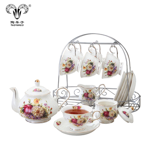 Lingge — service à thé en porcelaine, <span class=keywords><strong>théière</strong></span> en céramique à motif de fleurs sous glaçure, ensemble de tasses <span class=keywords><strong>et</strong></span> soucoupes, 15 pièces - Product Image 2